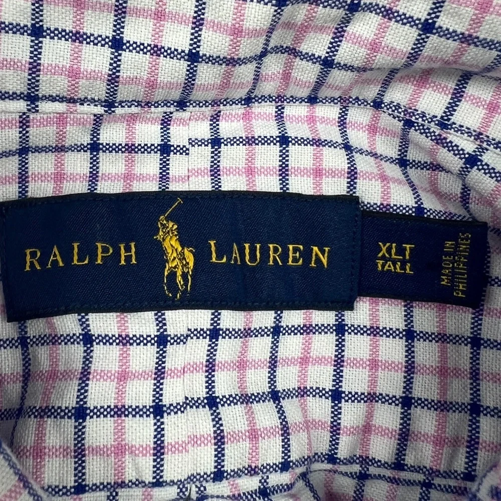 Ralph Lauren Button Down Shirt Mens XLT‎ Colorful Check Flannel Cotton Easter